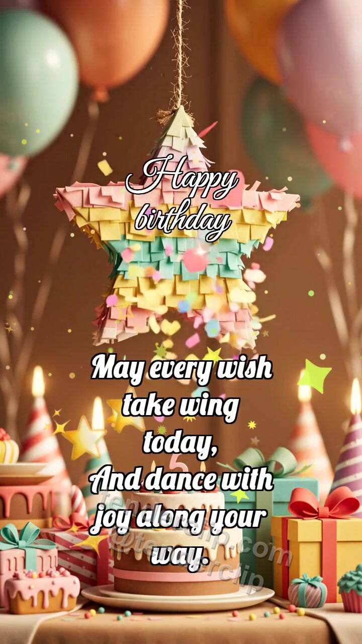 Animated greeting card about Happy birthday: Piñata Drops Confetti