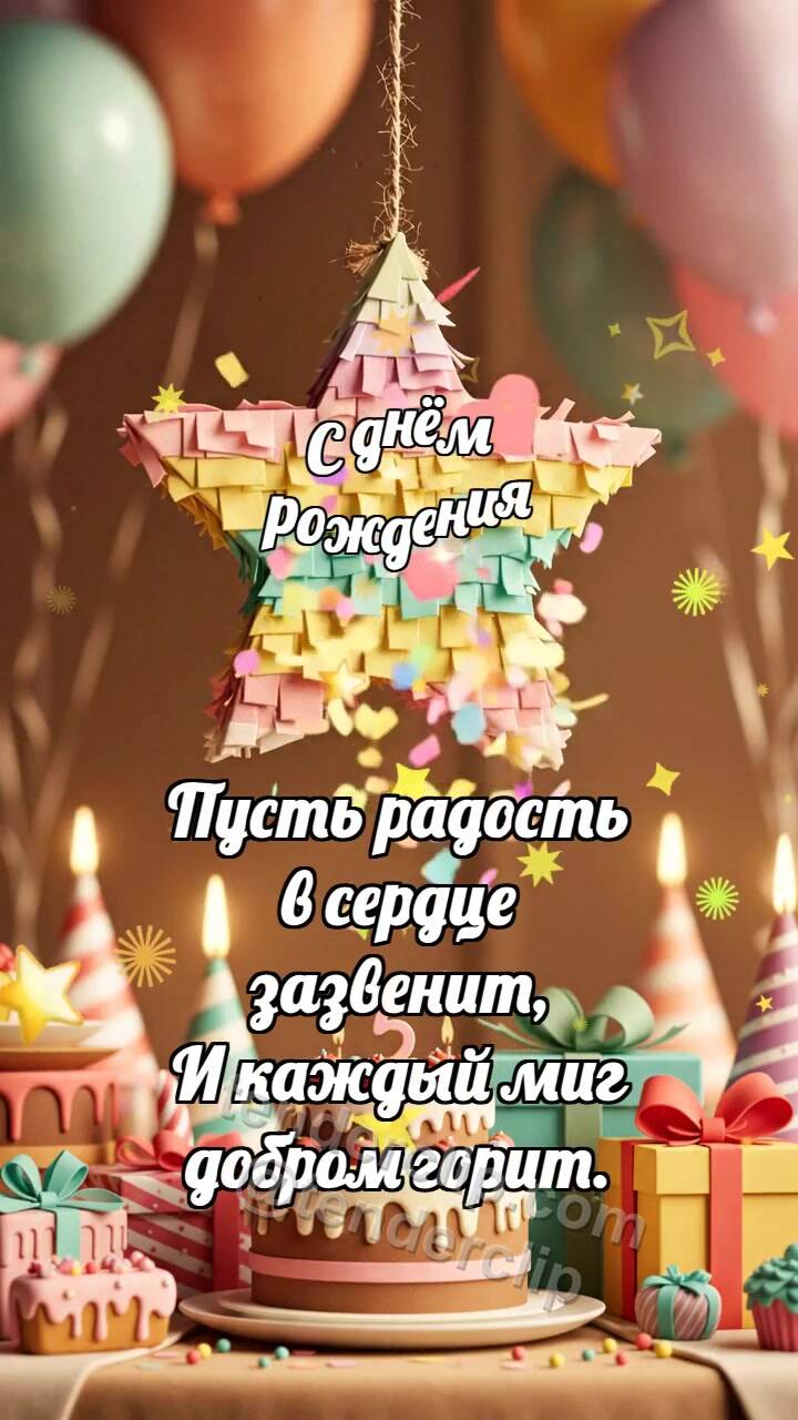 Анимационная открытка на тему С днём рождения: Пиньята роняет конфетти
