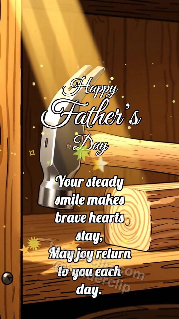 Animated greeting card about Happy Father’s Day: Hammer Holds Beam