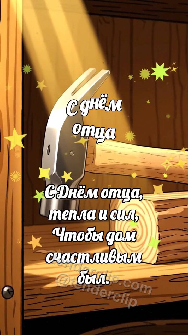 Анимационная открытка на тему С днём отца: Молоток держит луч
