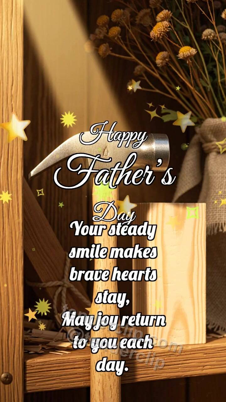 Animated greeting card about Happy Father’s Day: Hammer Holds Beam
