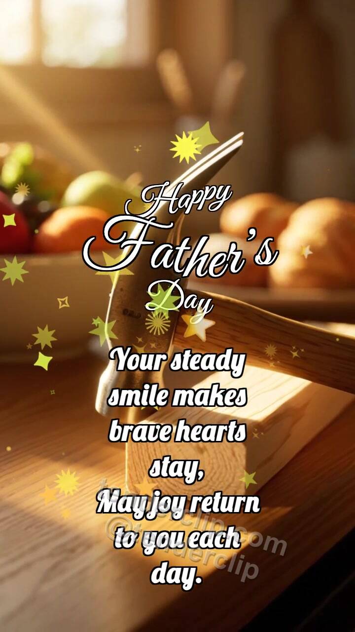 Animated greeting card about Happy Father’s Day: Hammer Holds Beam