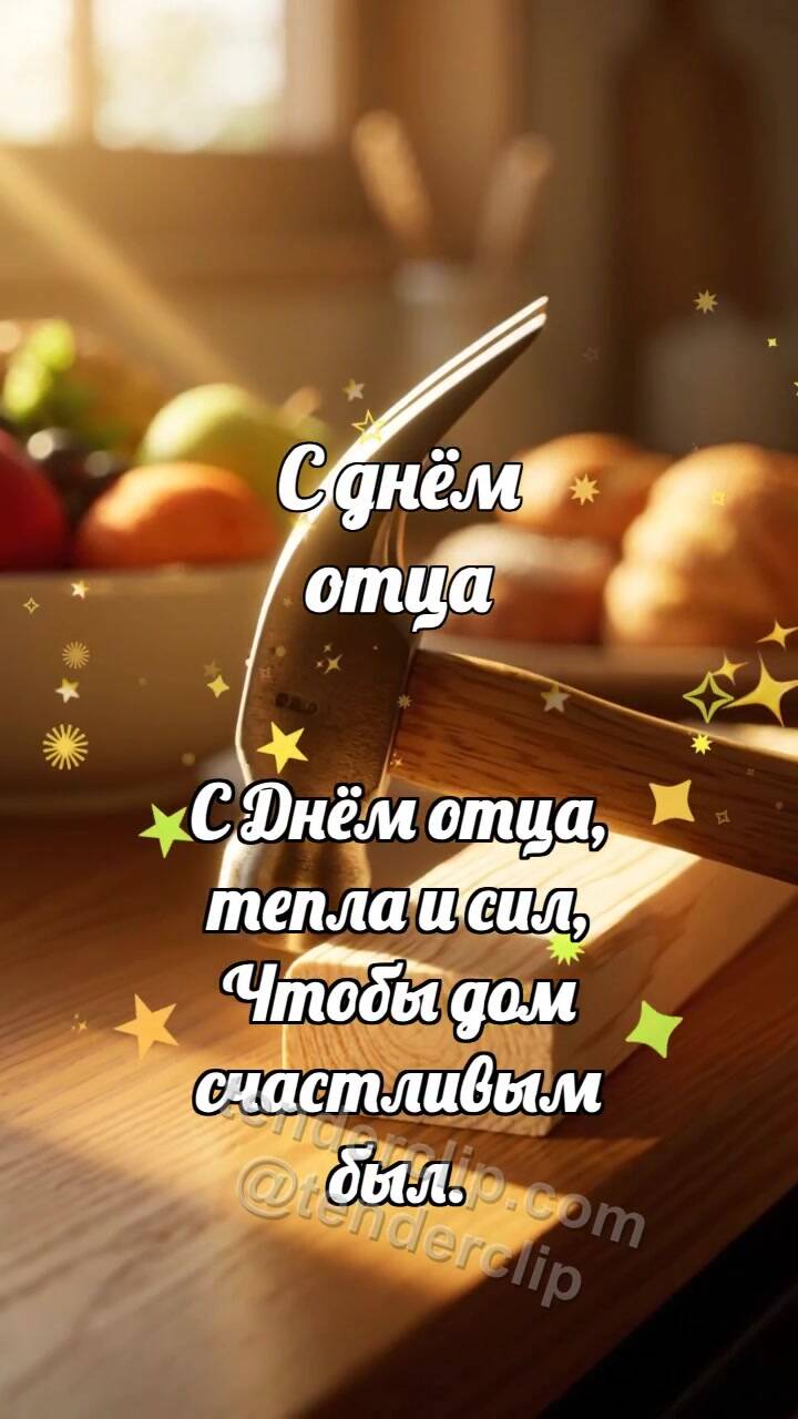 Анимационная открытка на тему С днём отца: Молоток держит луч