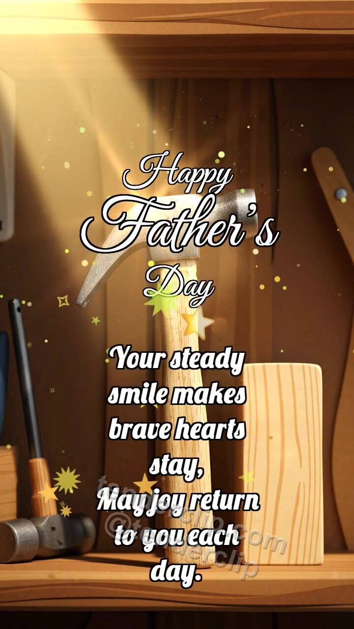 Animated greeting card about Happy Father’s Day: Hammer Holds Beam