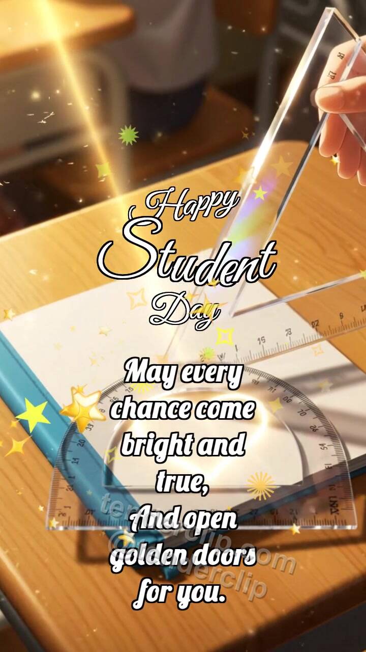 Animated greeting card about Happy Student Day: Protractor Catches Arc