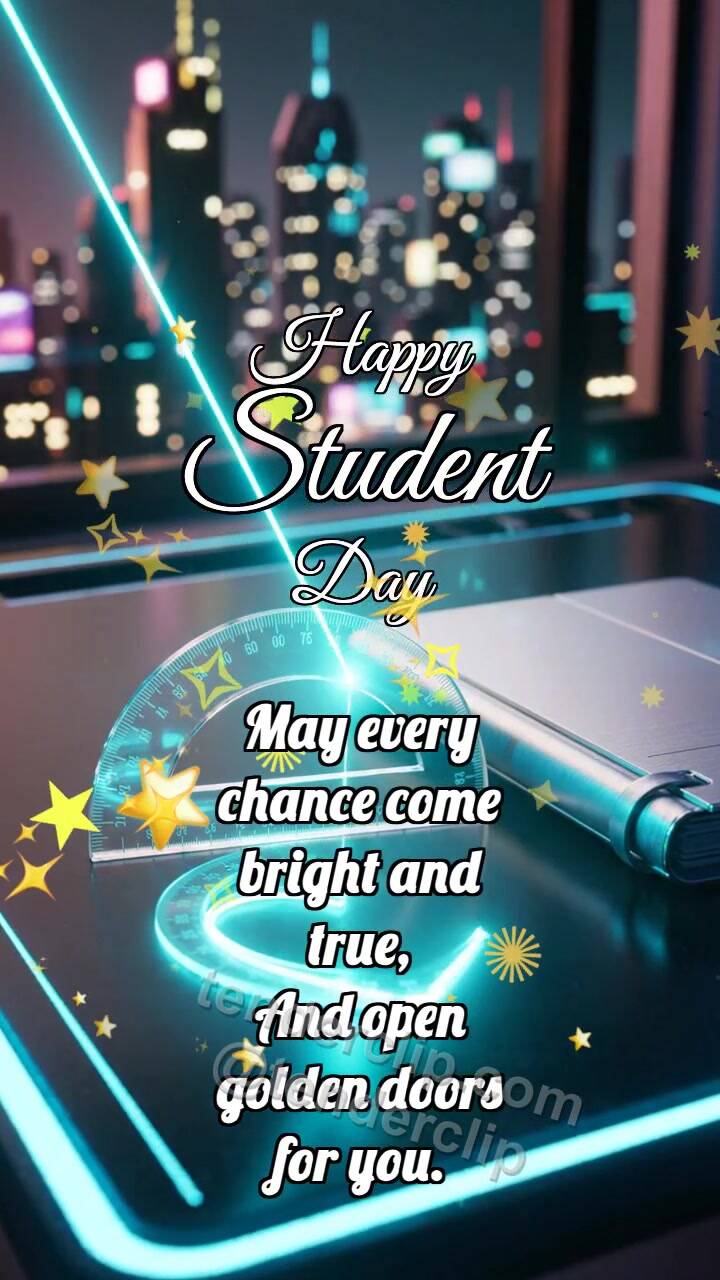 Animated greeting card about Happy Student Day: Protractor Catches Arc
