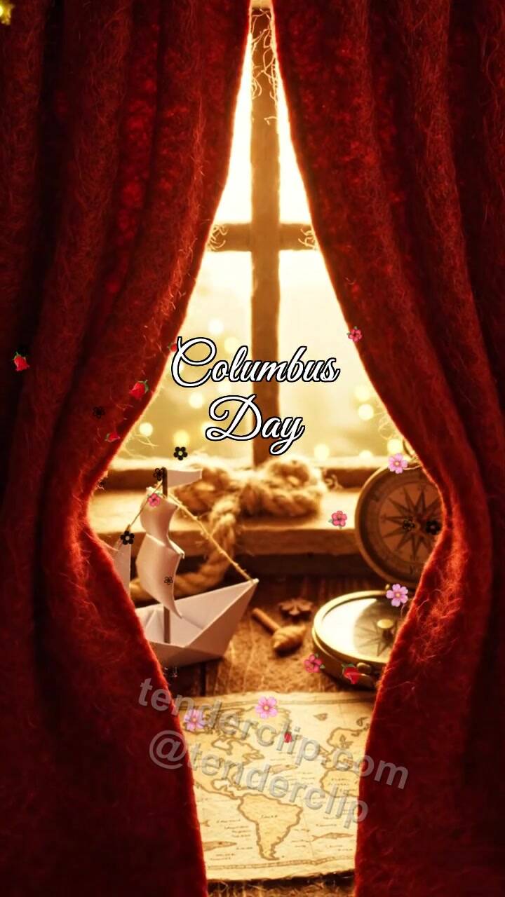 Animated greeting card about Columbus Day: window reveals the holiday scene
